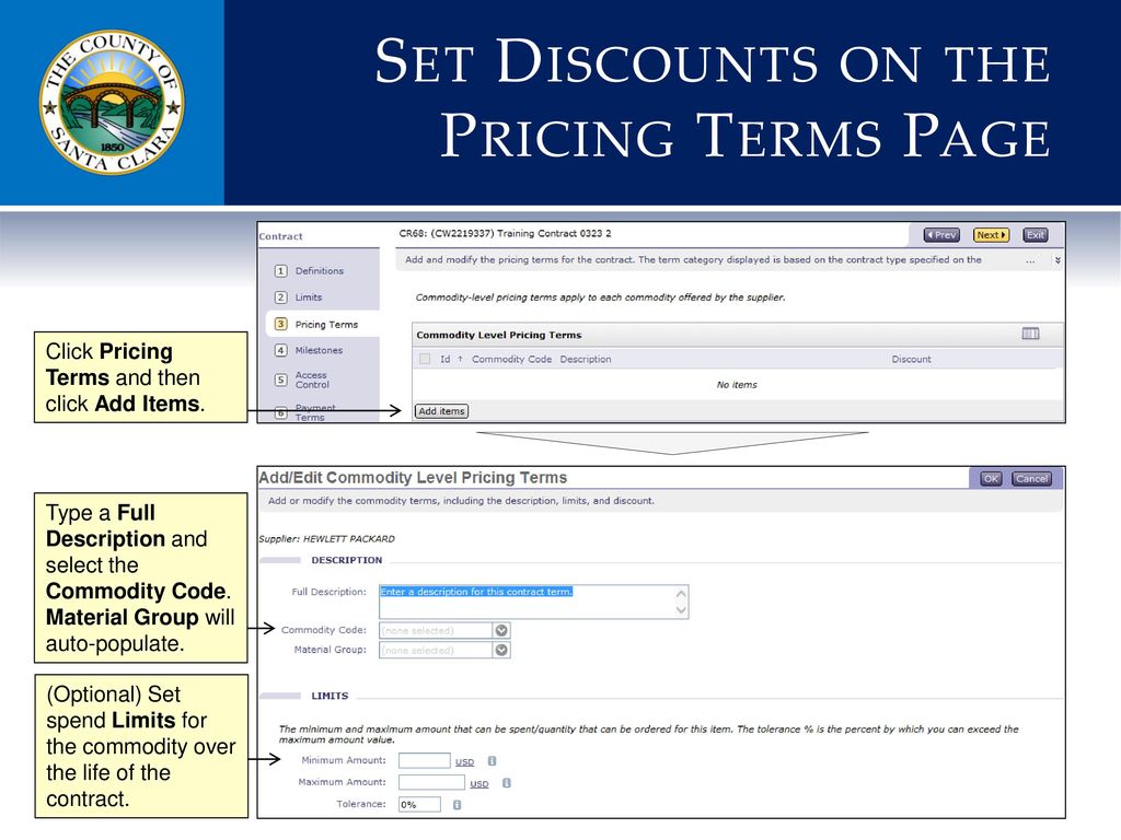 Set Discounts on the Pricing Terms Page