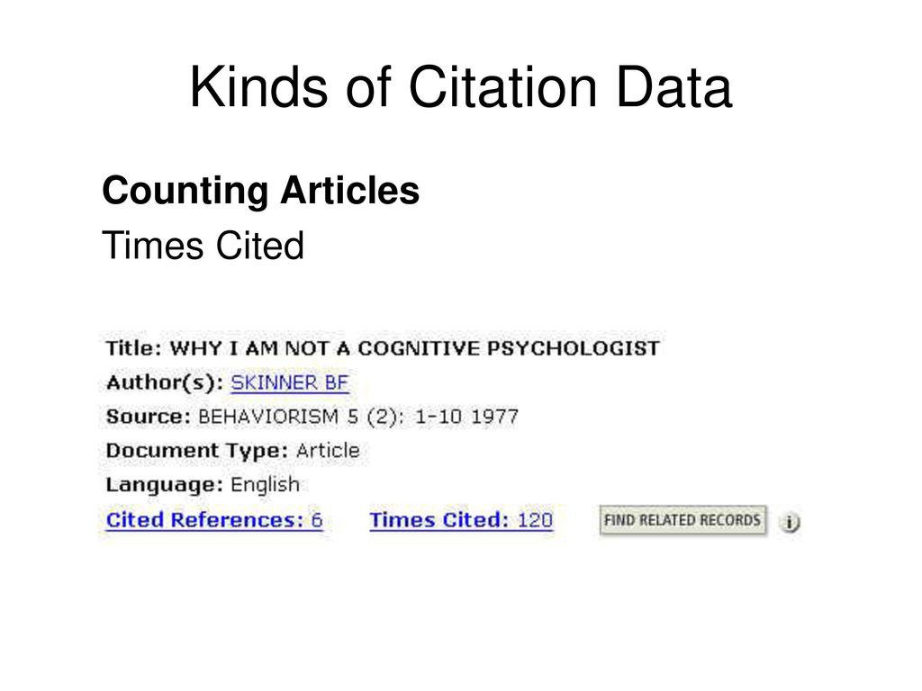 Kinds of Citation Data Counting Articles Times Cited
