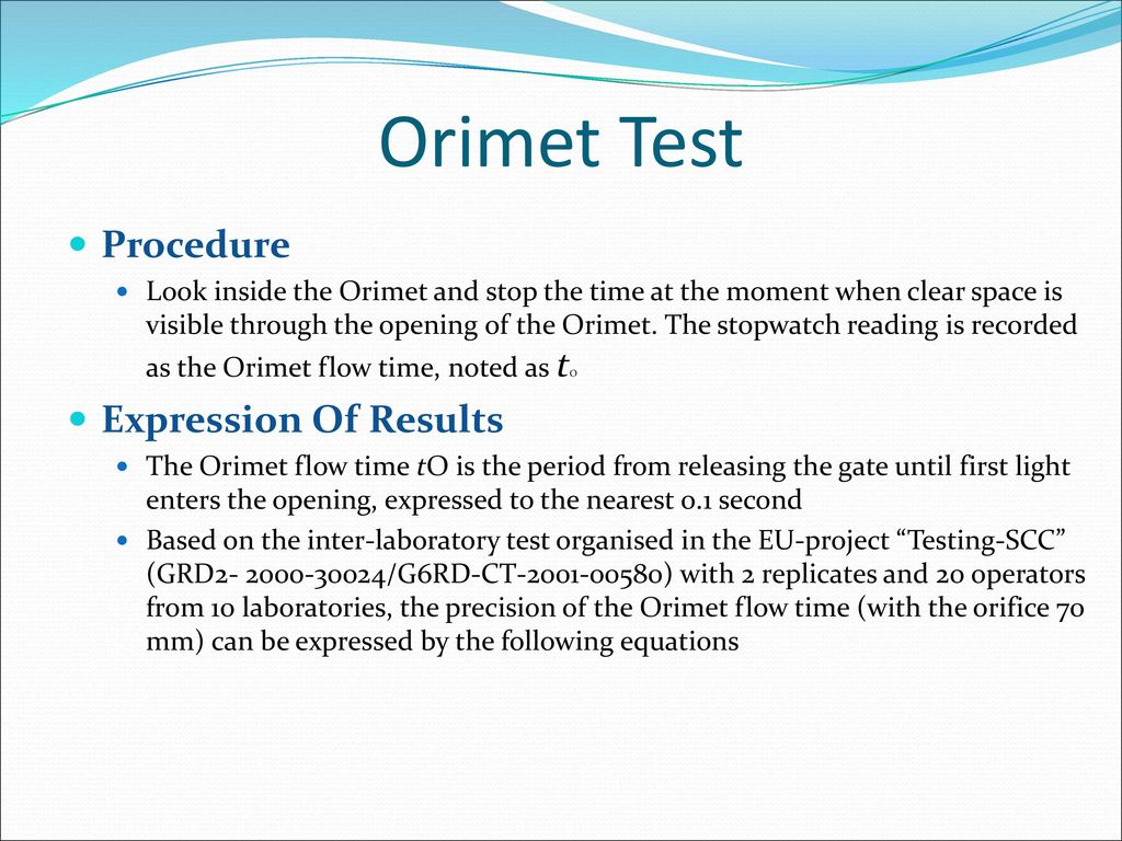 Orimet Test Procedure Expression Of Results