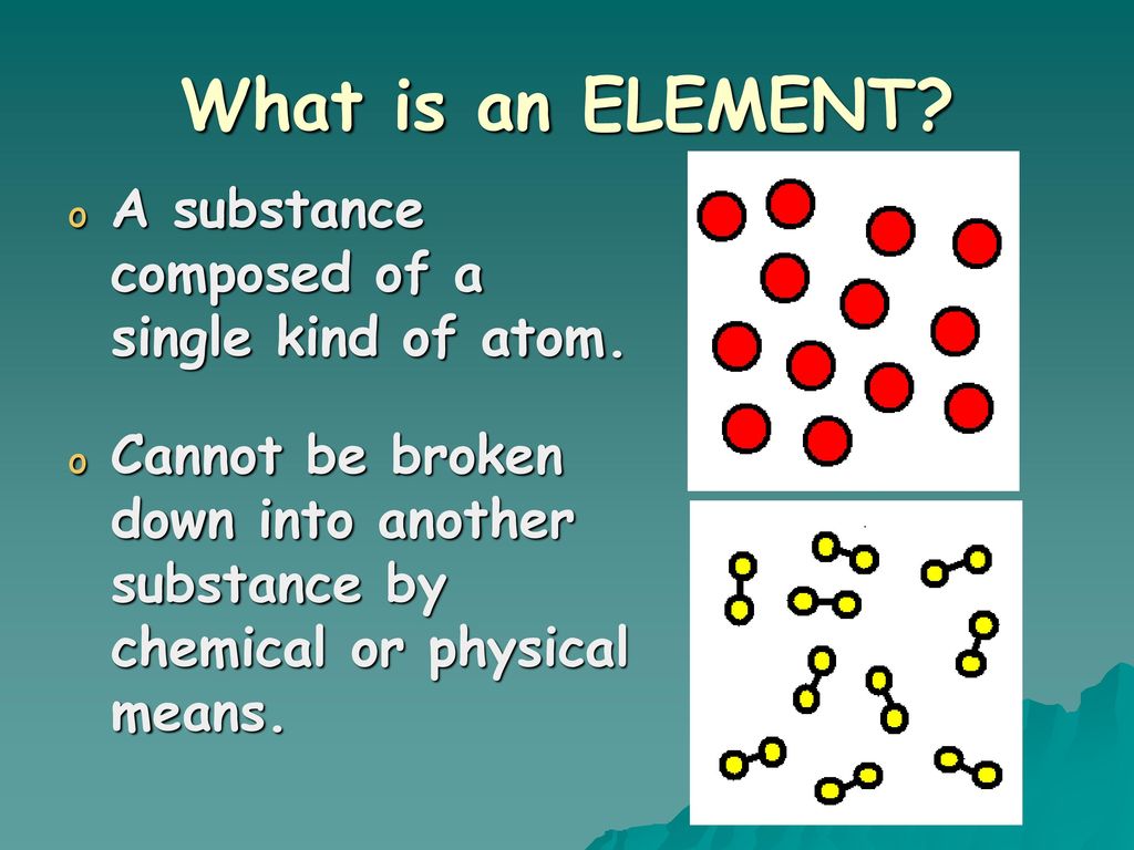 What is an ELEMENT A substance composed of a single kind of atom.