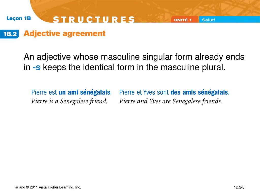 An adjective whose masculine singular form already ends in -s keeps the identical form in the masculine plural.