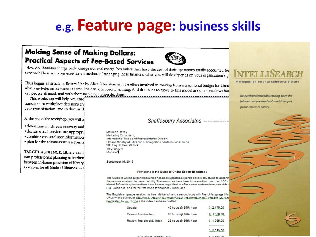 e.g. Feature page: business skills