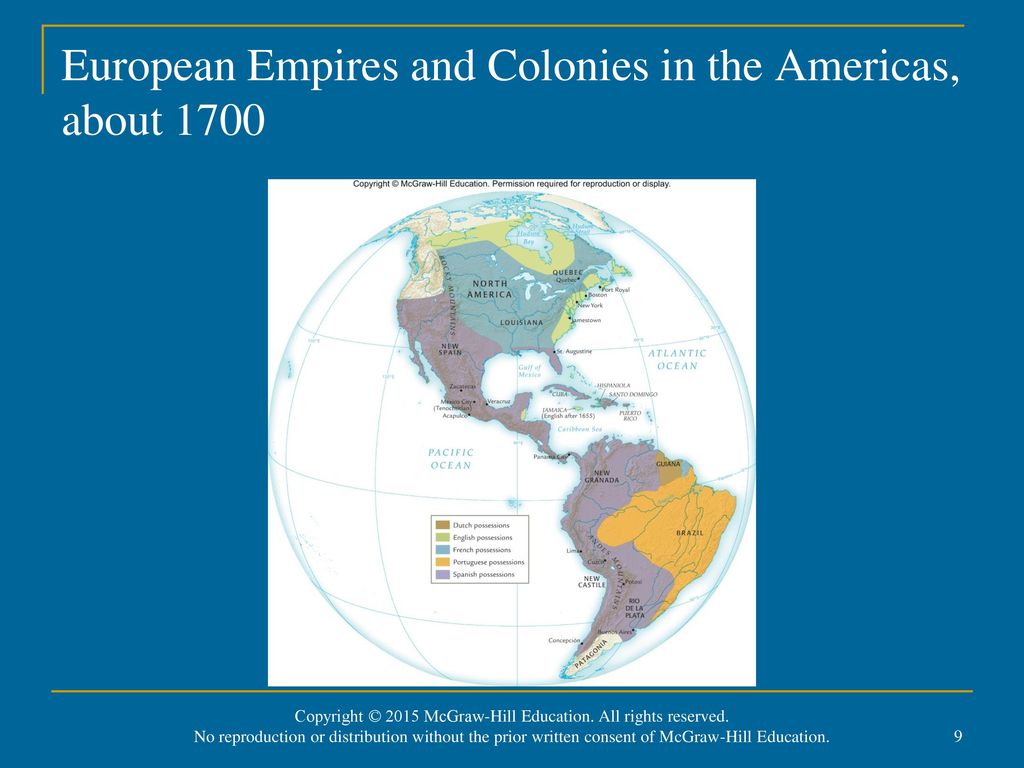 European Empires and Colonies in the Americas, about 1700