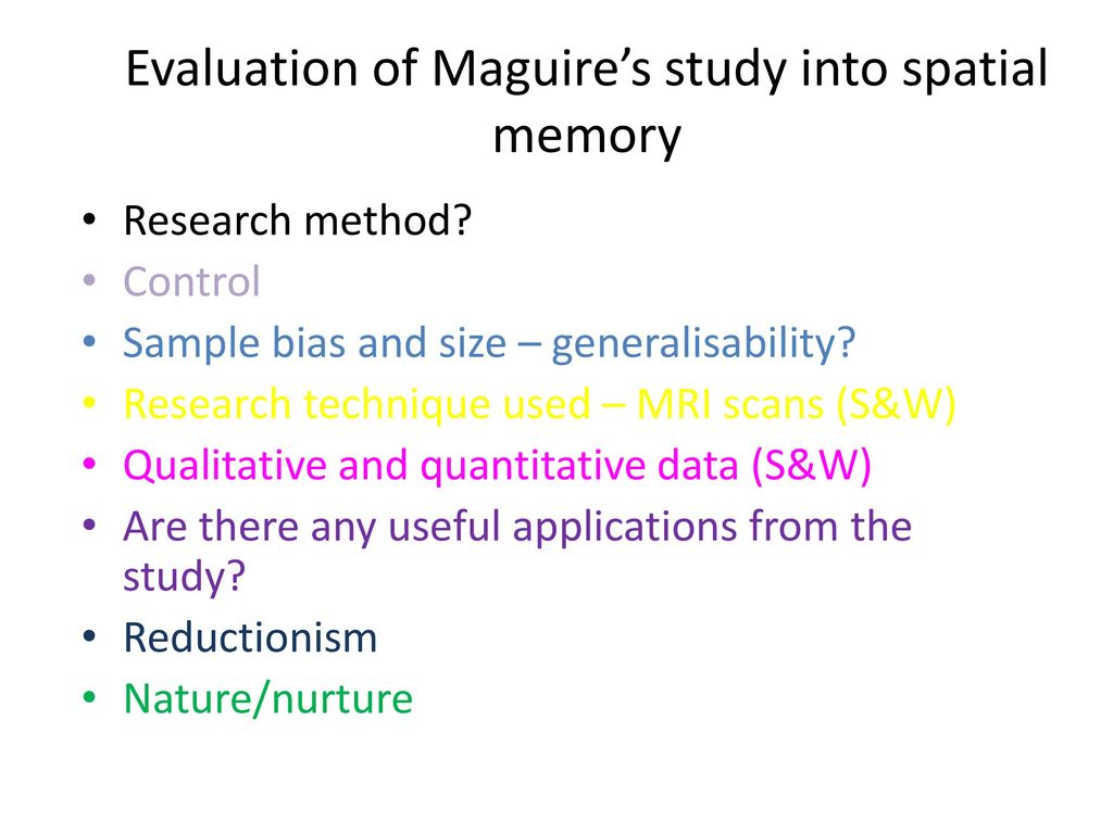 Evaluation of Maguire’s study into spatial memory