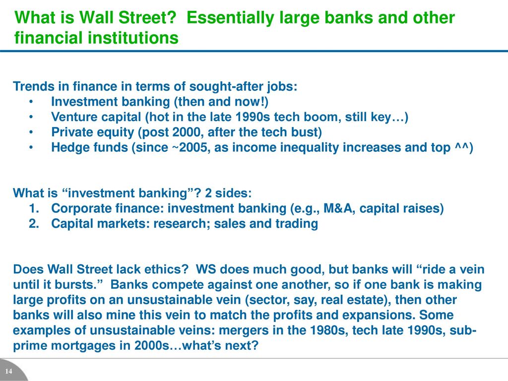 What is Wall Street Essentially large banks and other financial institutions
