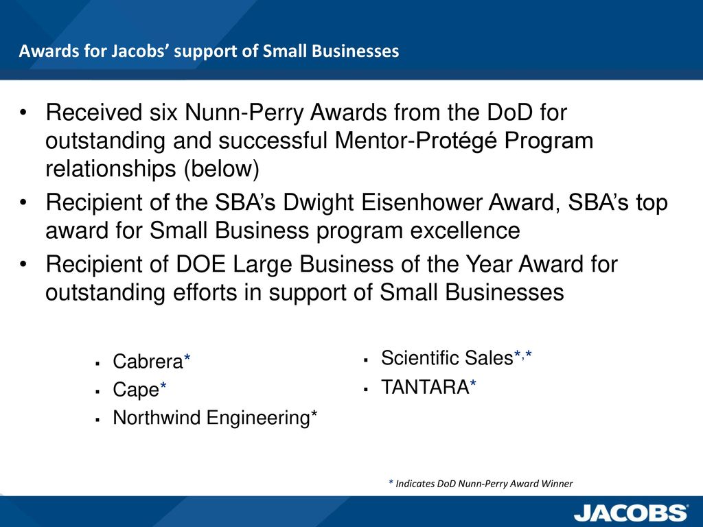 Awards for Jacobs’ support of Small Businesses