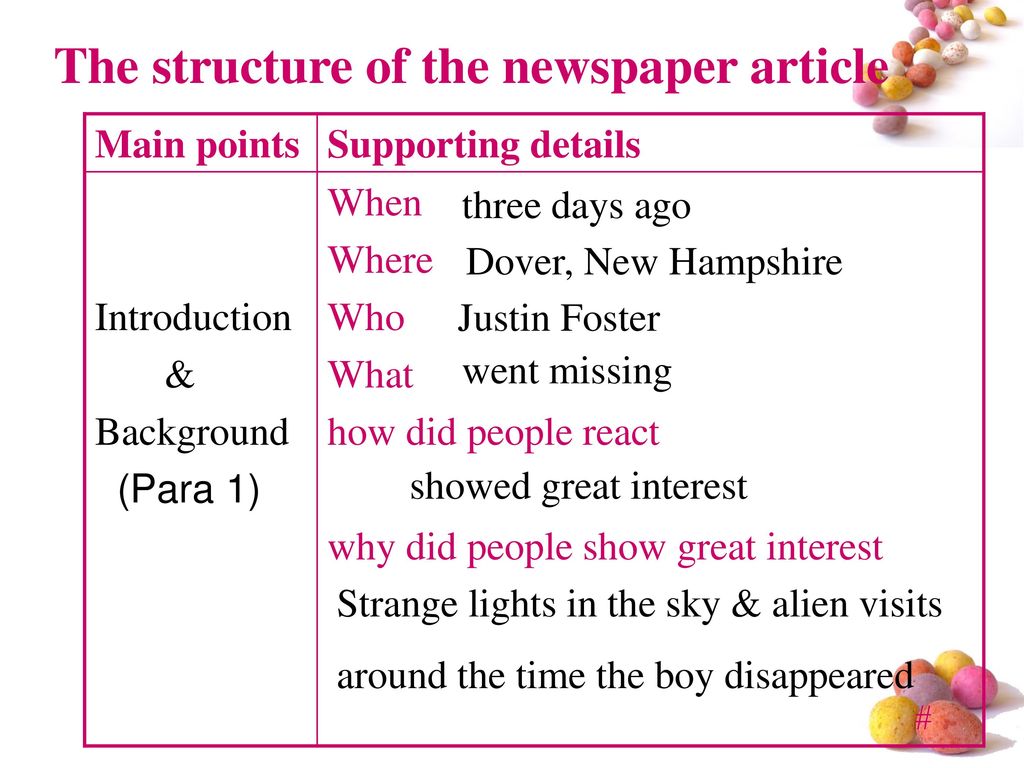 The structure of the newspaper article