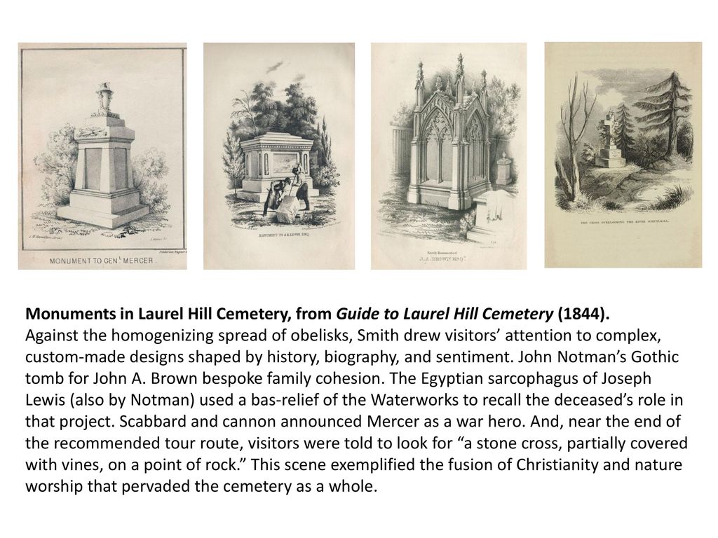 Monuments in Laurel Hill Cemetery, from Guide to Laurel Hill Cemetery (1844).