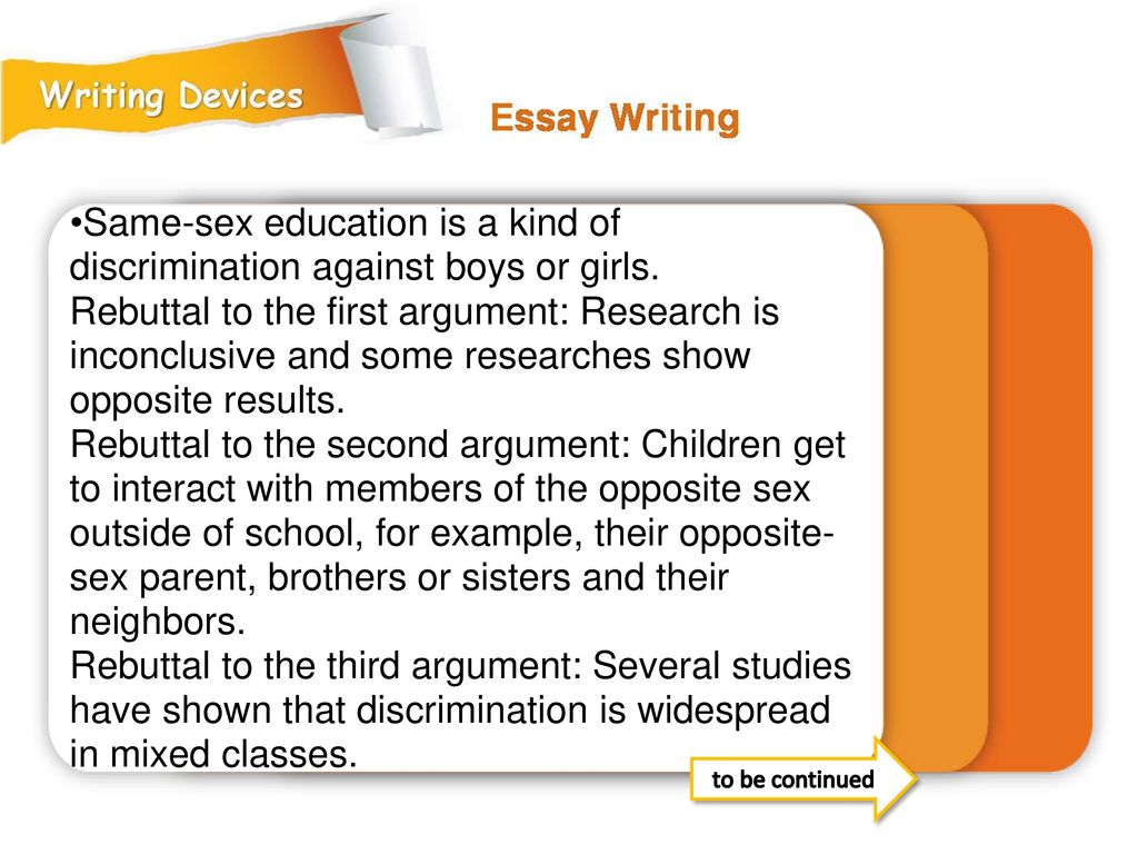 •Same-sex education is a kind of discrimination against boys or girls.