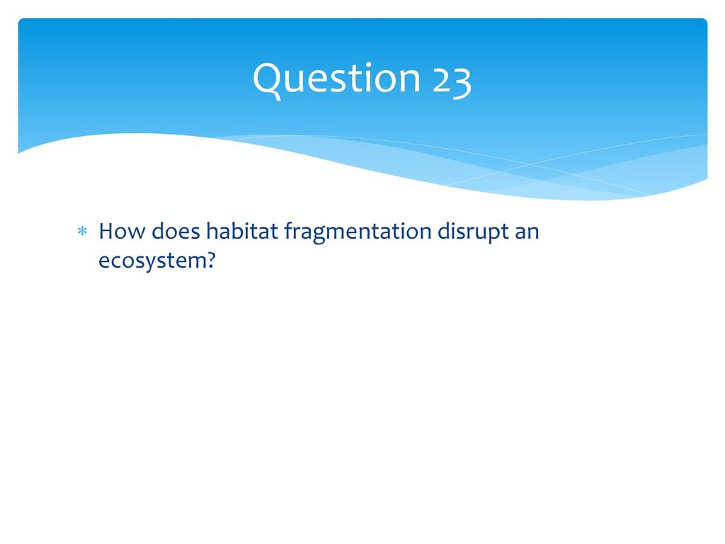 Question 23 How does habitat fragmentation disrupt an ecosystem