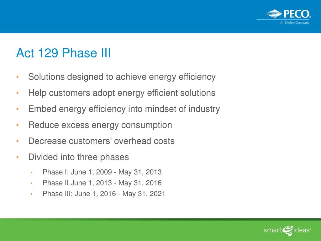 Act 129 Phase III Solutions designed to achieve energy efficiency