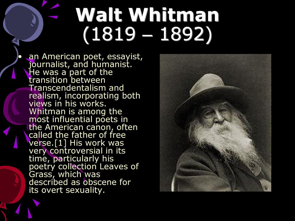 Walt Whitman 1819 – ppt download