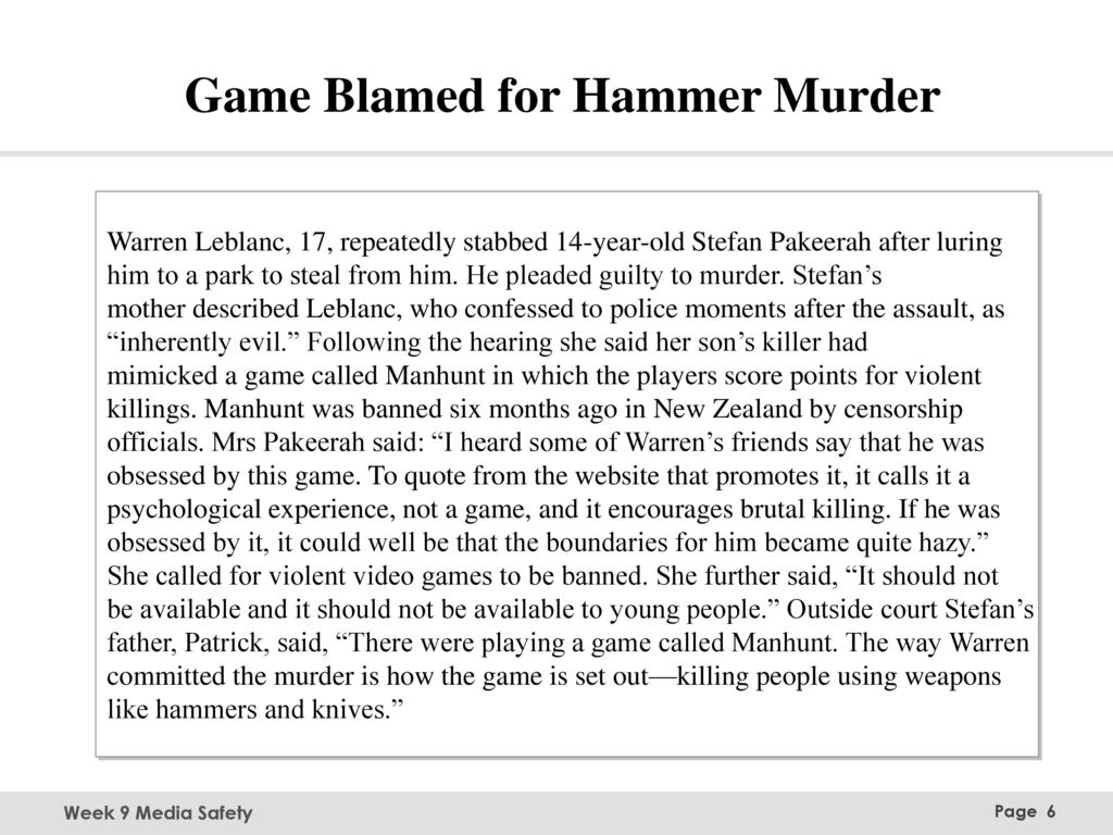 Game Blamed for Hammer Murder