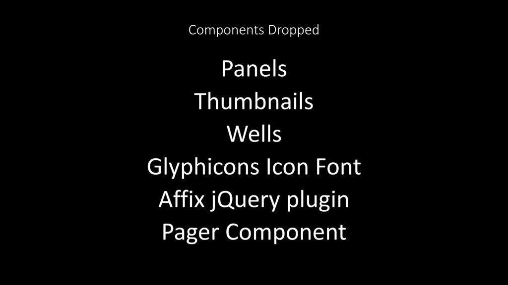 Components Dropped Panels Thumbnails Wells Glyphicons Icon Font Affix jQuery plugin Pager Component
