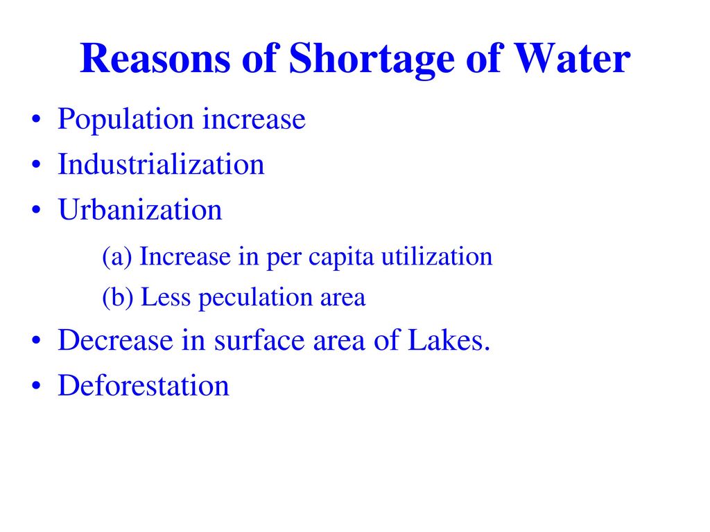 Reasons of Shortage of Water