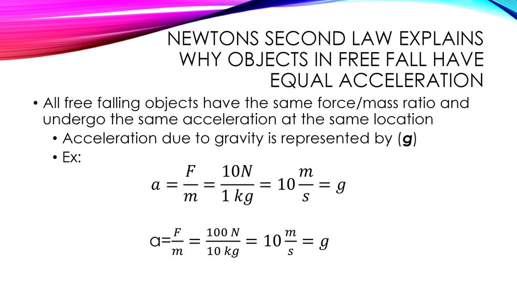 Newtons second law explains why objects in free fall have equal acceleration