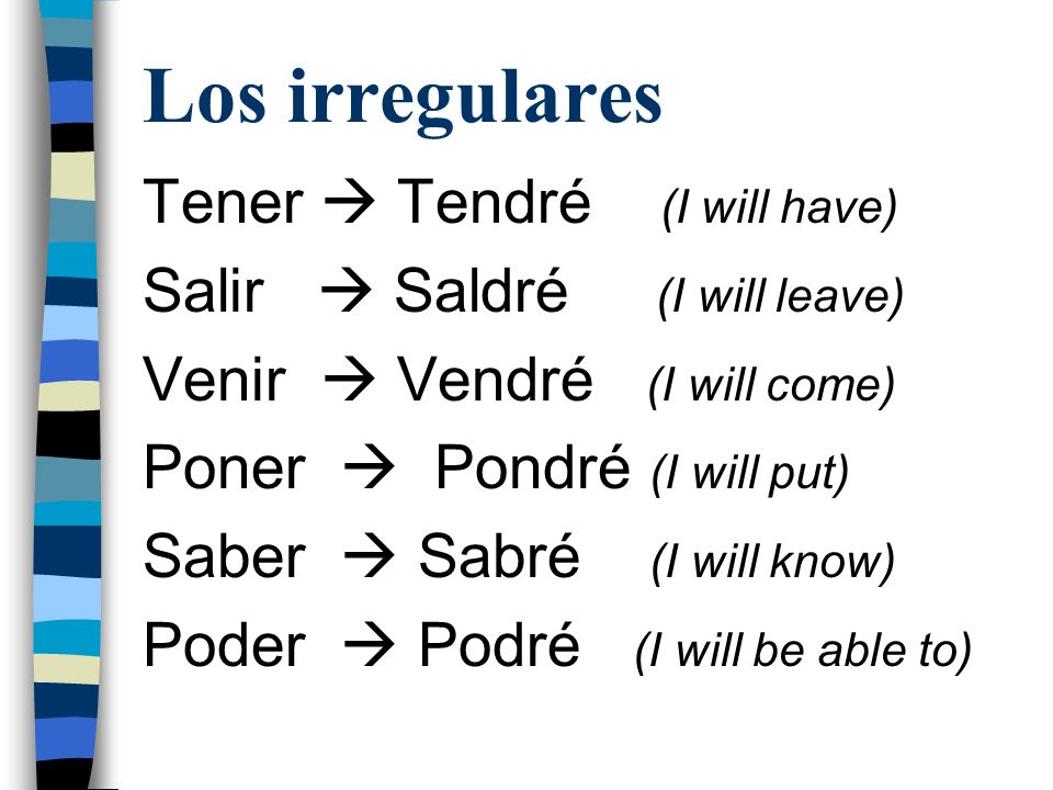 Los irregulares Tener  Tendré (I will have)