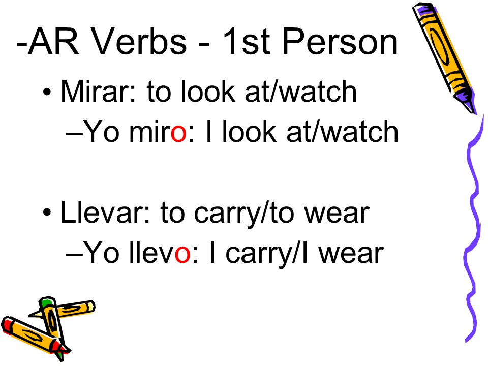 -AR Verbs - 1st Person Mirar: to look at/watch