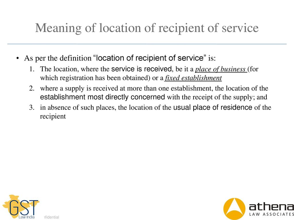Meaning of location of recipient of service
