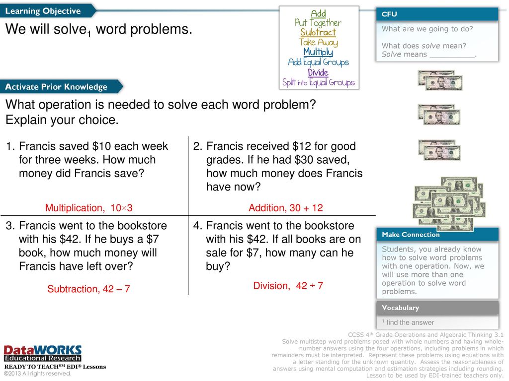 4th Grade Math Learning Objective We Will Solve Word Problems