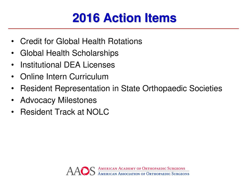 2016 Action Items Credit for Global Health Rotations