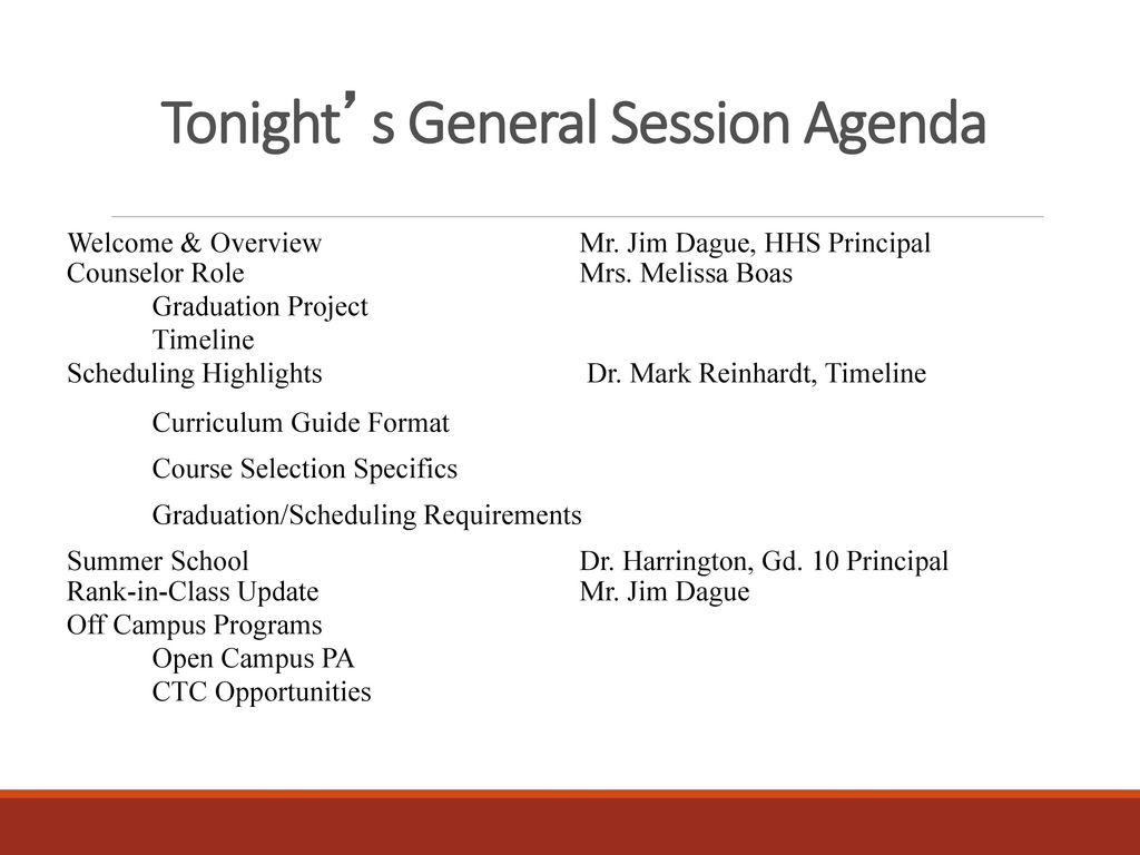 Tonight’s General Session Agenda