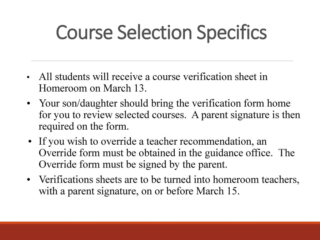 Course Selection Specifics