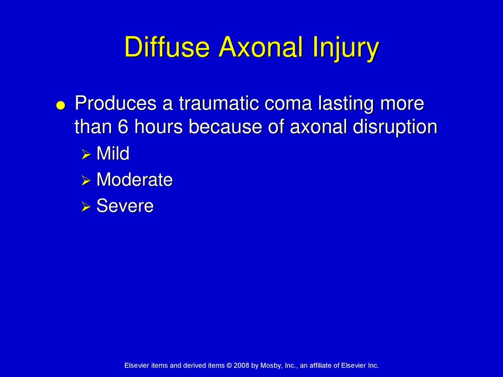Diffuse Axonal Injury Produces a traumatic coma lasting more than 6 hours because of axonal disruption.