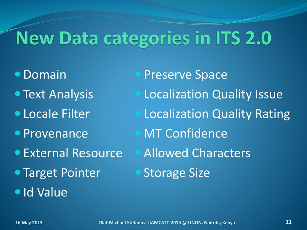 New Data categories in ITS 2.0