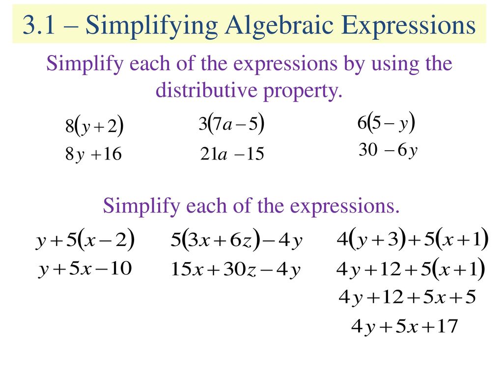 221.21 – Simplifying Algebraic Expressions - ppt download For Simplifying Algebraic Expressions Worksheet Answers
