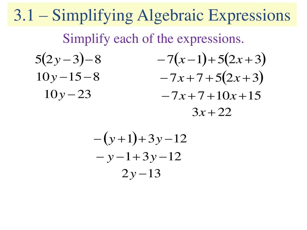 23.23 – Simplifying Algebraic Expressions - ppt download With Regard To Simplifying Linear Expressions Worksheet