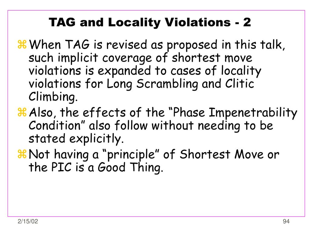 TAG and Locality Violations - 2