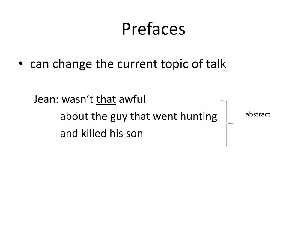 Prefaces can change the current topic of talk Jean: wasn’t that awful