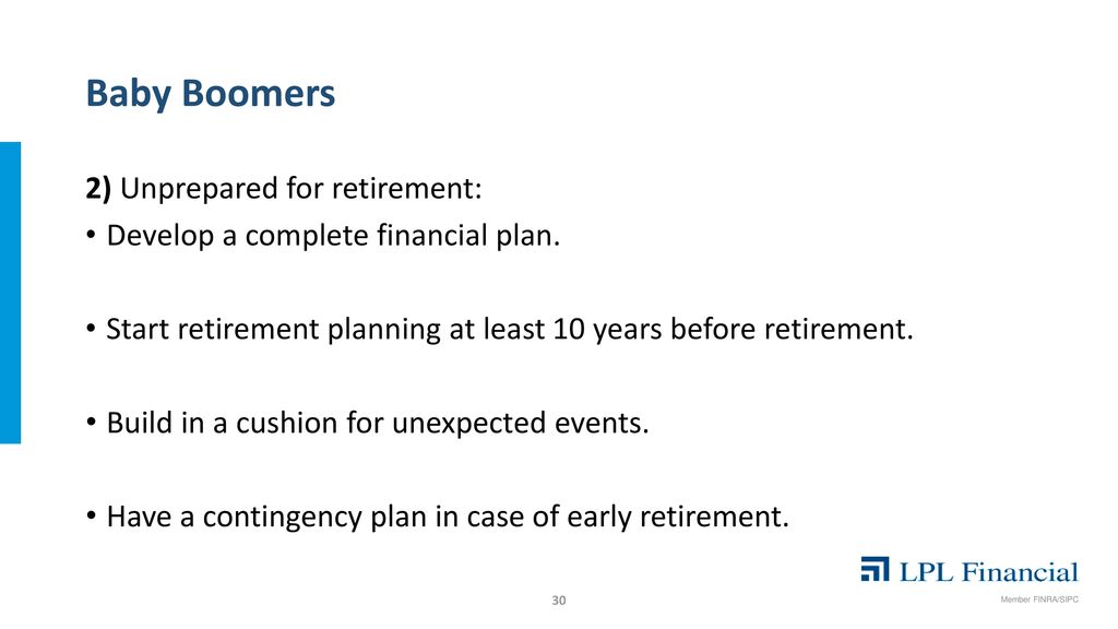 Baby Boomers 2) Unprepared for retirement: