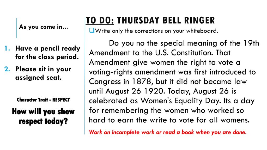 To Do: Thursday Bell Ringer