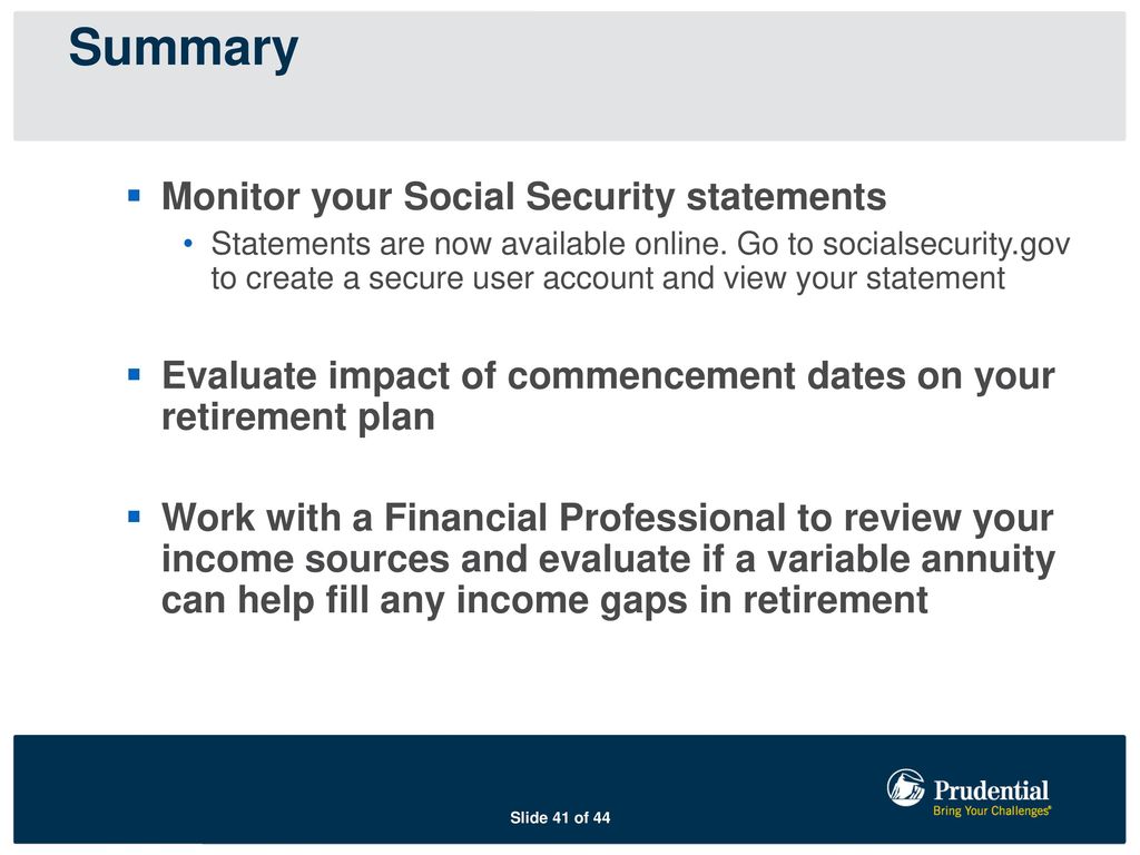 Summary Monitor your Social Security statements