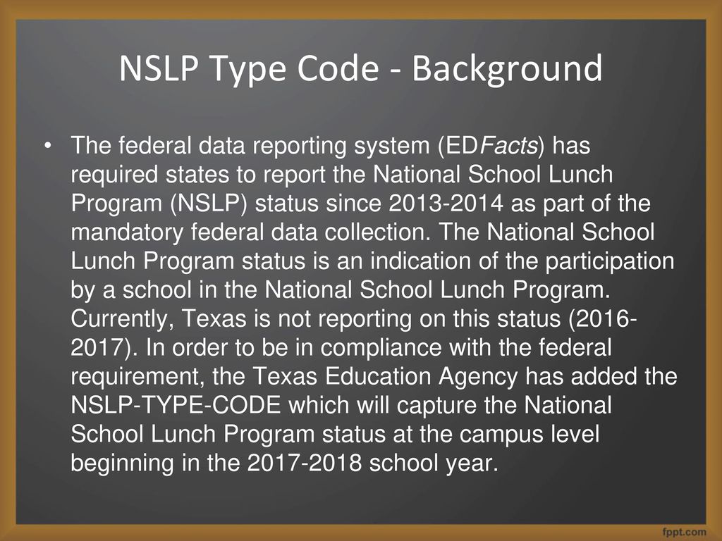 NSLP Type Code - Background