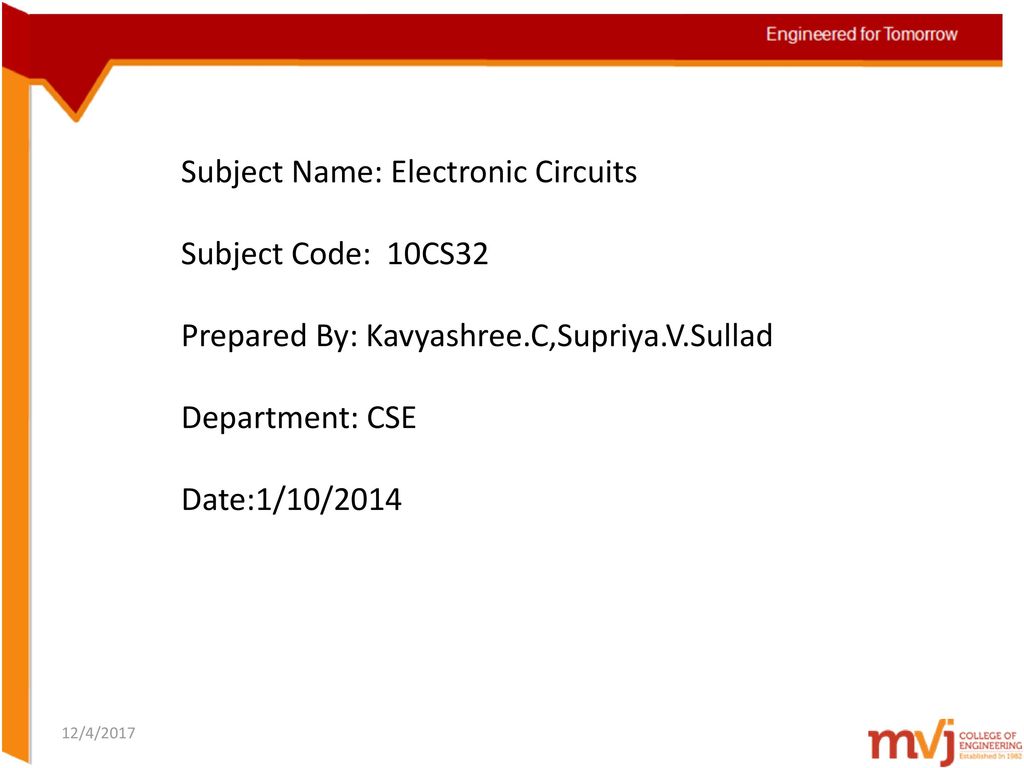 Subject Name: Electronic Circuits Subject Code: 10CS32 - Ppt Download