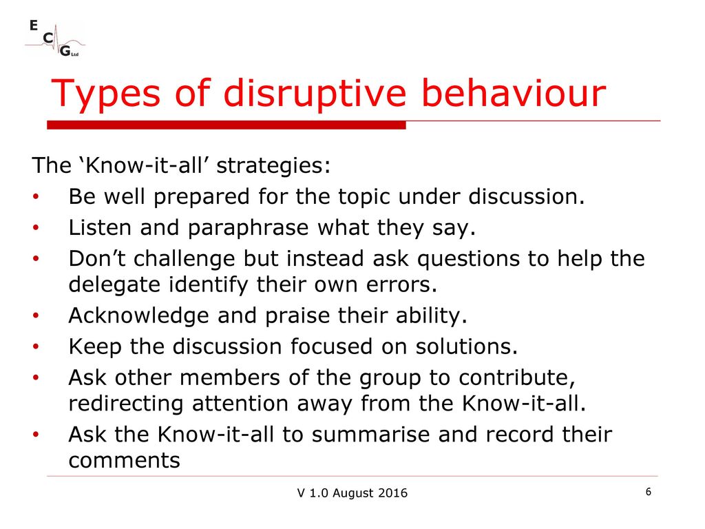 Types of disruptive behaviour
