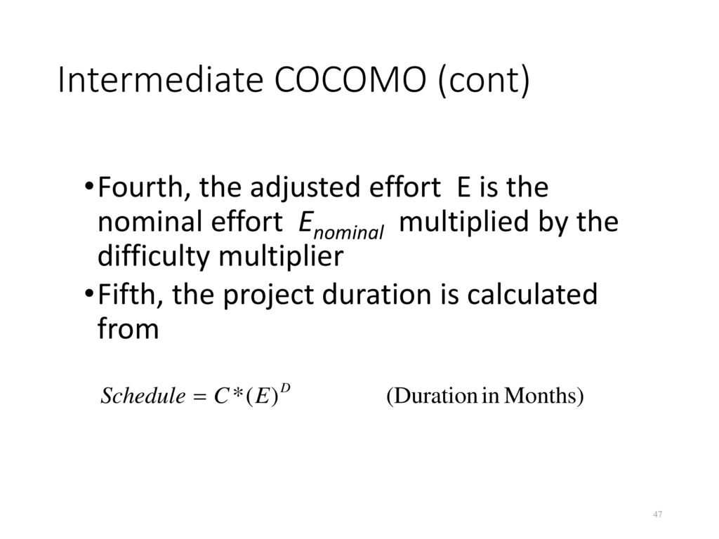 Intermediate COCOMO (cont)