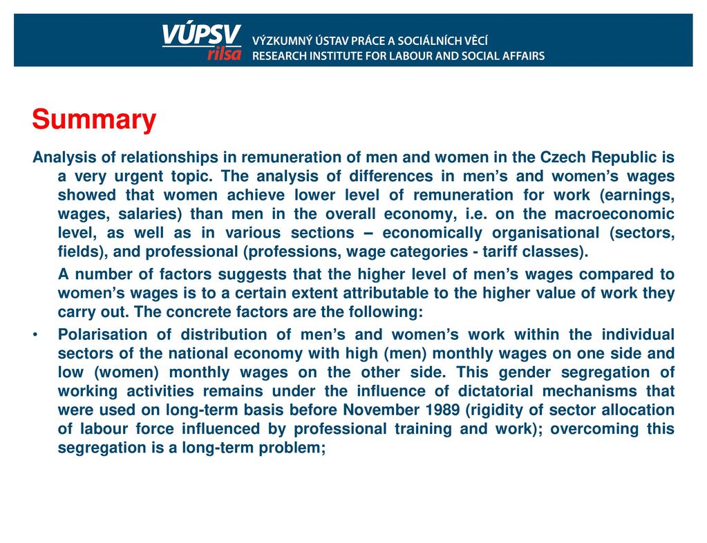 Analysis of Differences in the Wages of Men and Women in the Czech Republic  Drahomíra Zajíčková Research Institute for Labour. - ppt download