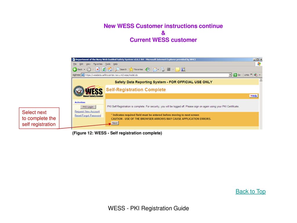 New WESS Customer instructions continue