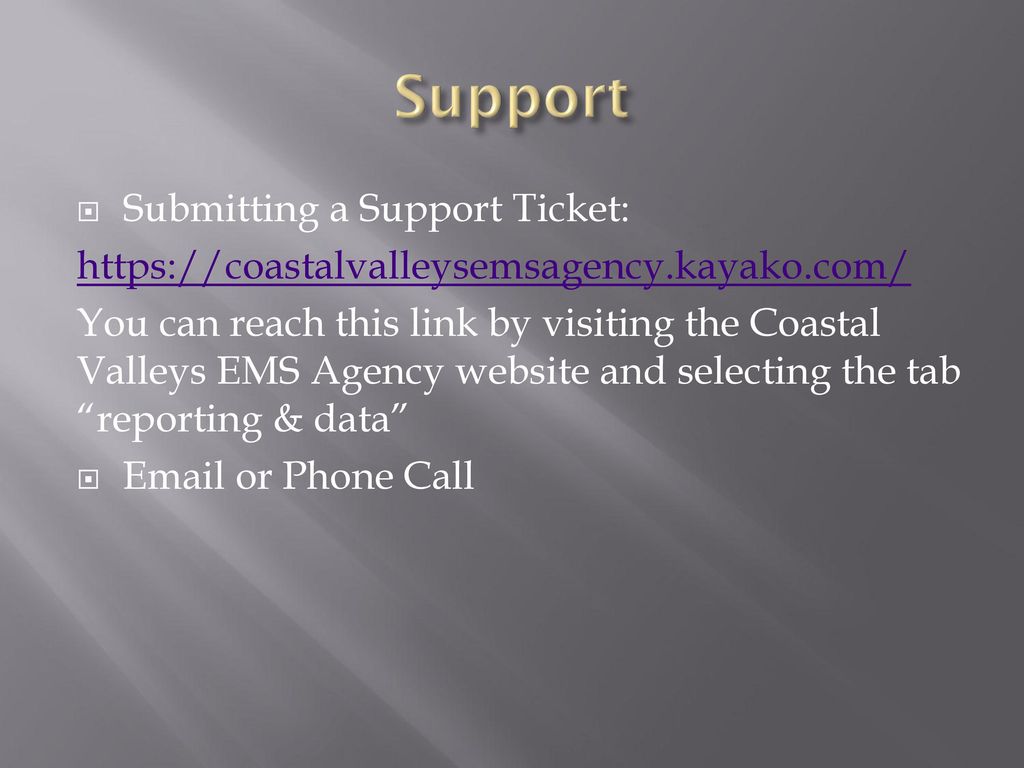 Support Submitting a Support Ticket: