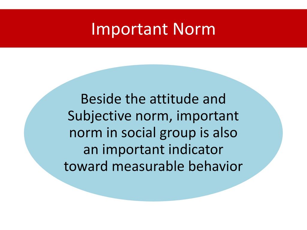 Important Norm Beside the attitude and Subjective norm, important norm in social group is also an important indicator toward measurable behavior.