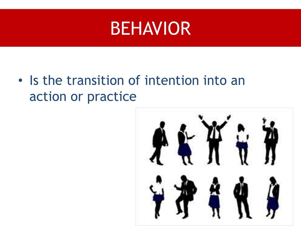 BEHAVIOR Is the transition of intention into an action or practice