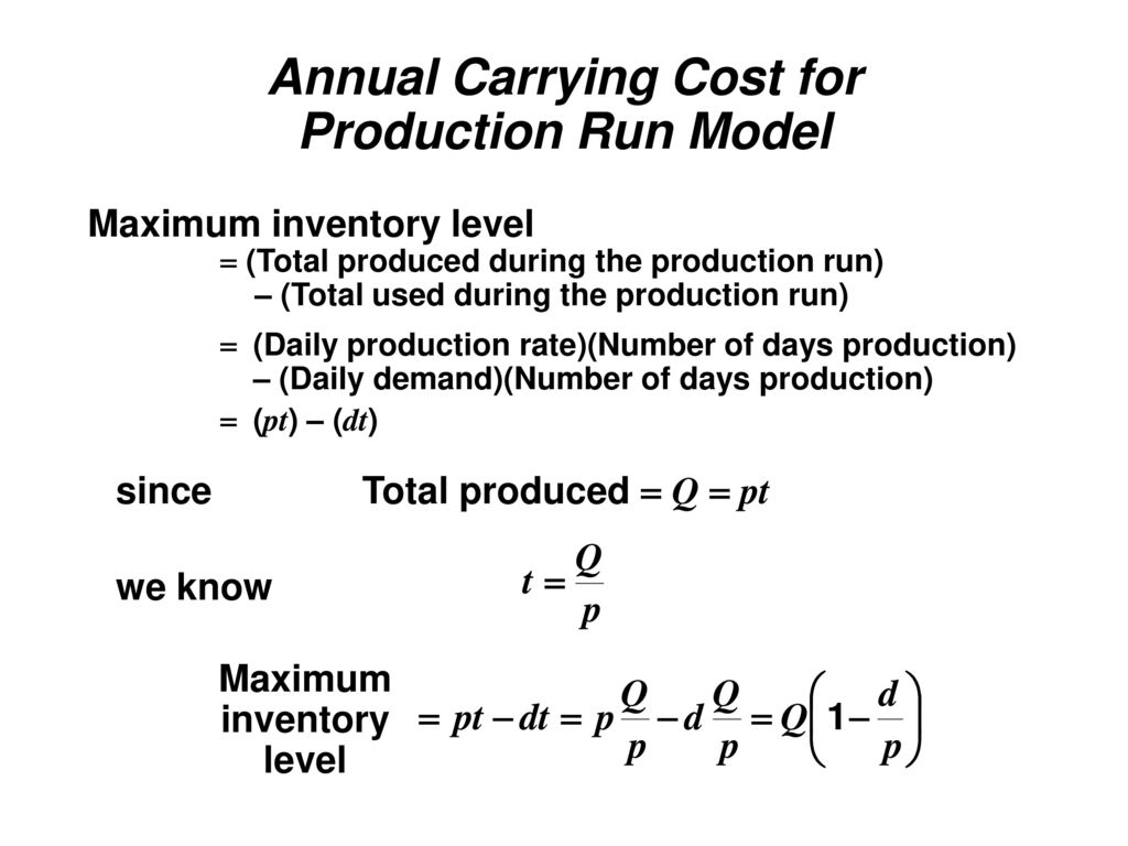 Annual Carrying Cost for Production Run Model