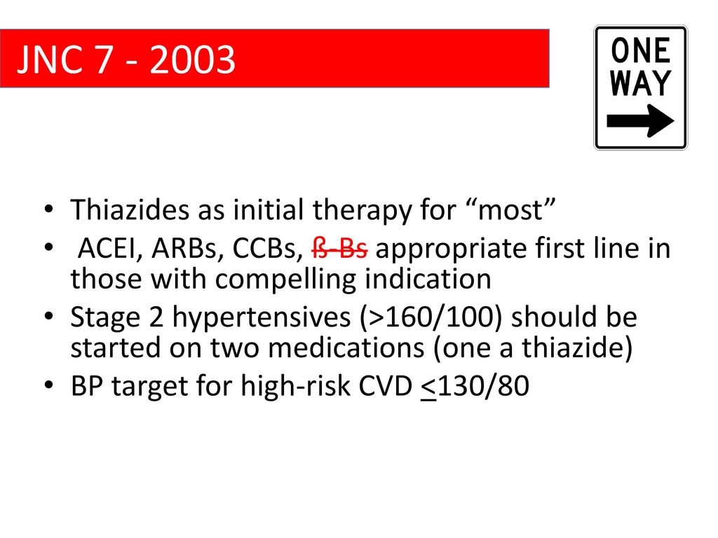 JNC Thiazides as initial therapy for most