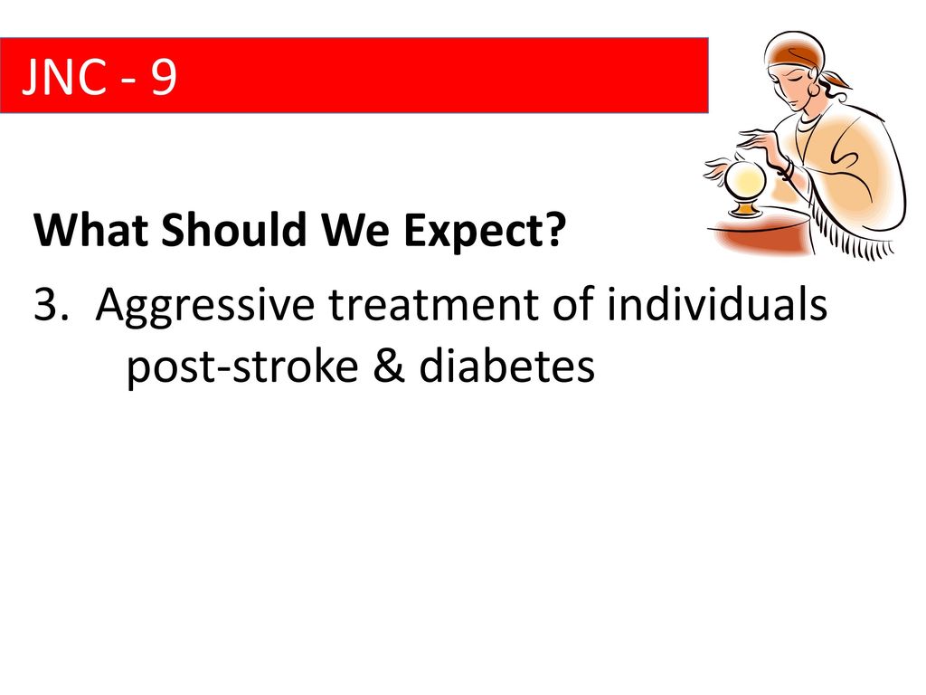 JNC - 9 What Should We Expect 3. Aggressive treatment of individuals post-stroke & diabetes
