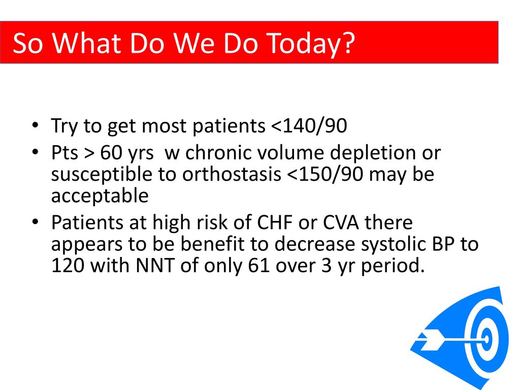 So What Do We Do Today Try to get most patients <140/90