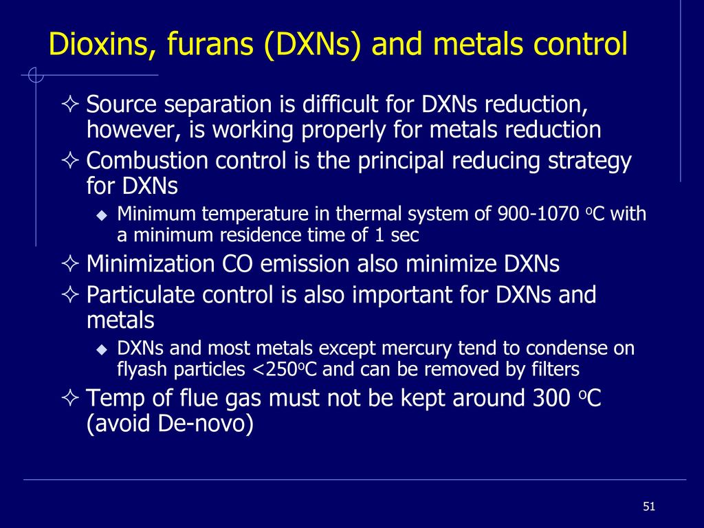 Dioxins, furans (DXNs) and metals control